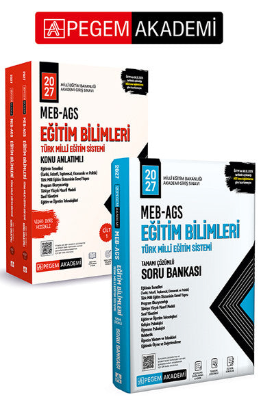 PEGEM AKADEMİ 2027 MEB-AGS Eğitim Bilimleri ve Türk Millî Eğitim Sistemi Konu Anlatımlı (2 Cilt) + 2 kitap kapağı