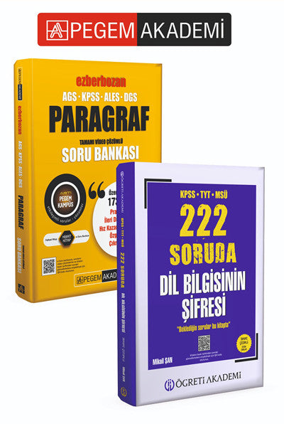 PEGEM AKADEMİ KPSS TYT MSÜ 222 Soruda Dil Bilgisi Tamamı Çözümlü Özgün Sorular + AGS-KPSS-ALES-DGS Ezberbozan Paragraf Tamamı Video Çözümlü Soru Bankası Seti (2.Kitap) kitap kapağı