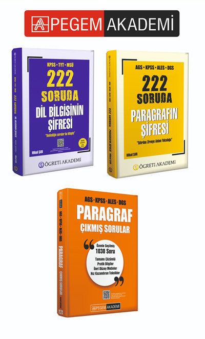 PEGEM AKADEMİ Paragraf Çıkmış Sorular +KPSS TYT MSÜ 222 Soruda Dil Bilgisi Tamamı Çözümlü Özgün Sorular+ AGS KPSS ALES DGS 222 Soruda ParagrafSeti (3.Kitap) kitap kapağı