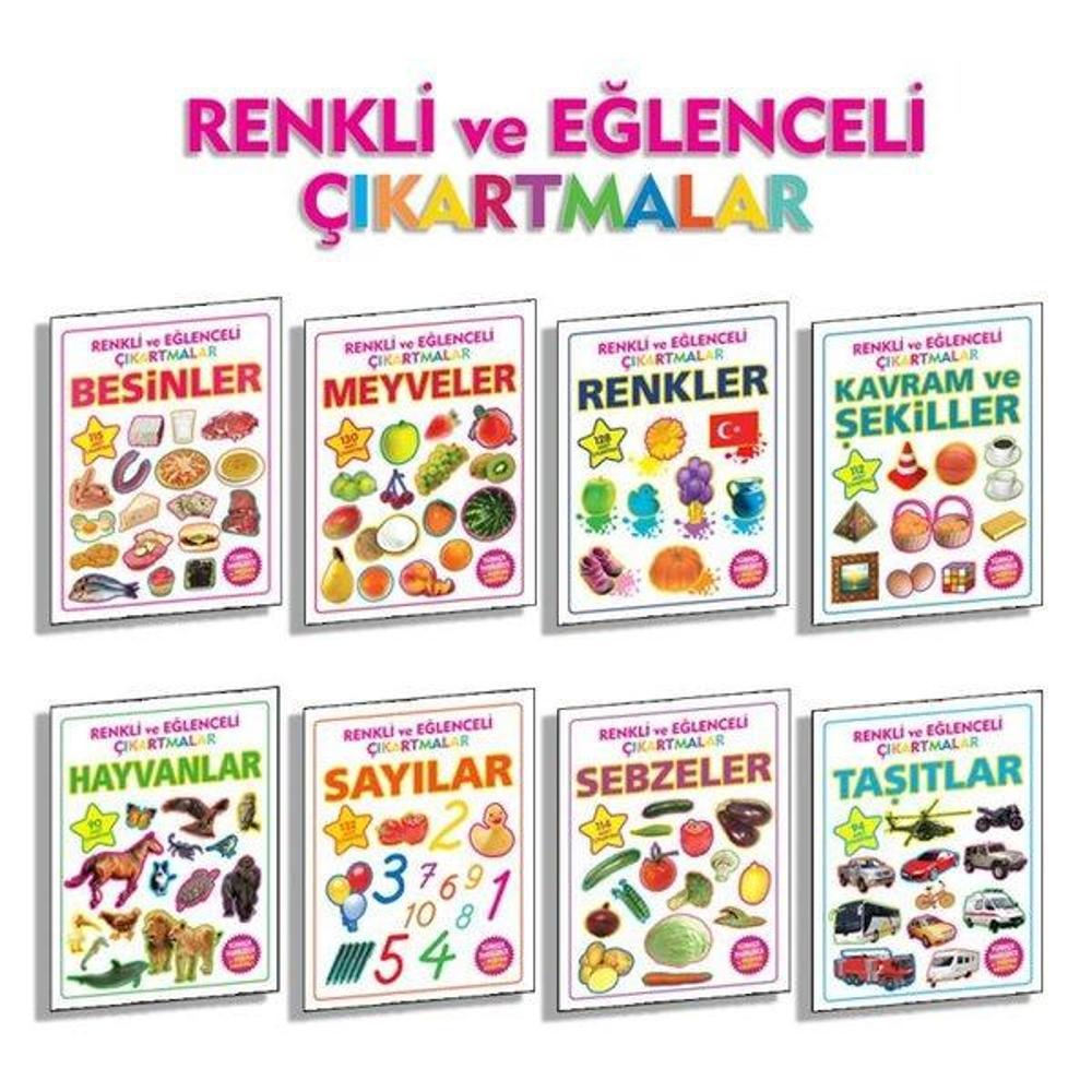 Renkli ve Eğlenceli Çıkartmalar Seti - 8 Kitap Takım | Parıltı Yayınları