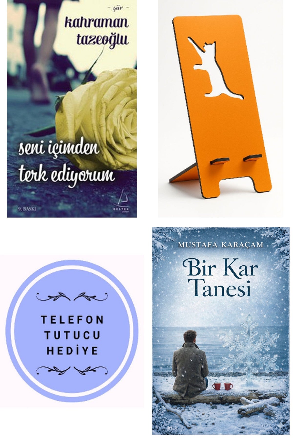 Seni İçimden Terk Ediyorum - Kahraman Tazeoğlu + Telefon Tutucu + Bir Kar Tanesi kitap kapağı