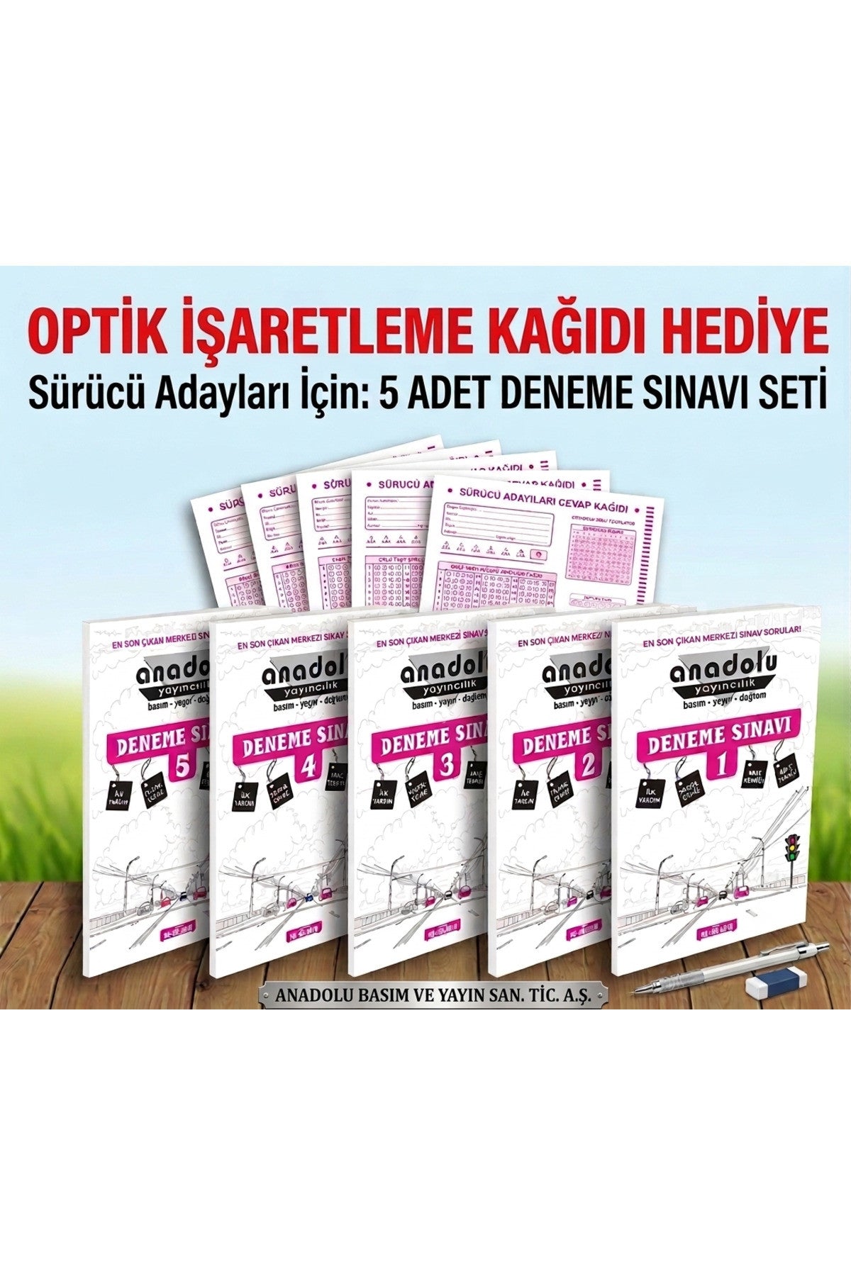 Sürücü Eğitim Deneme Sınavı -- Sürücü Kursu Kitabı 5'Li Deneme Sınavı kitap kapağı