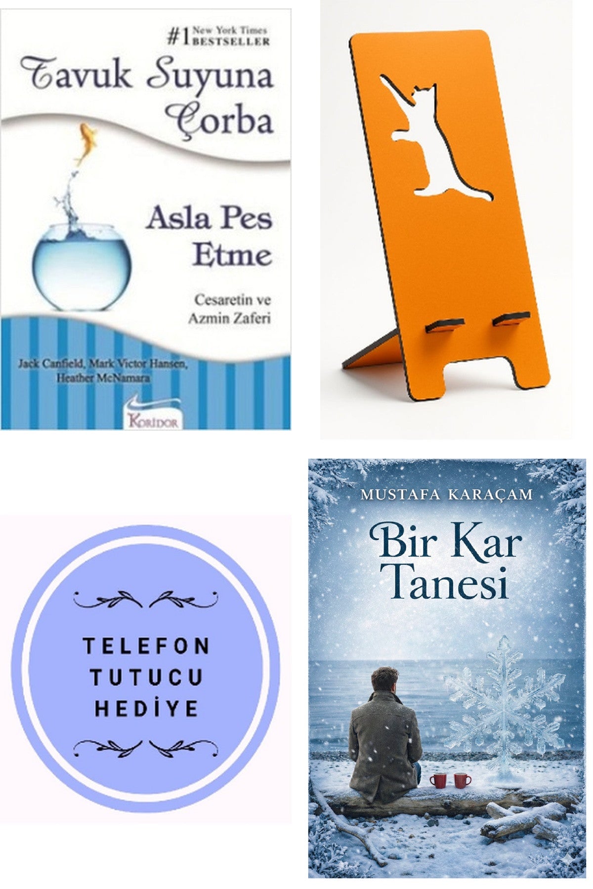 Tavuk Suyuna Çorba - Asla Pes Etme - Jack Canfield + Telefon Tutucu + Bir Kar Tanesi kitap kapağı