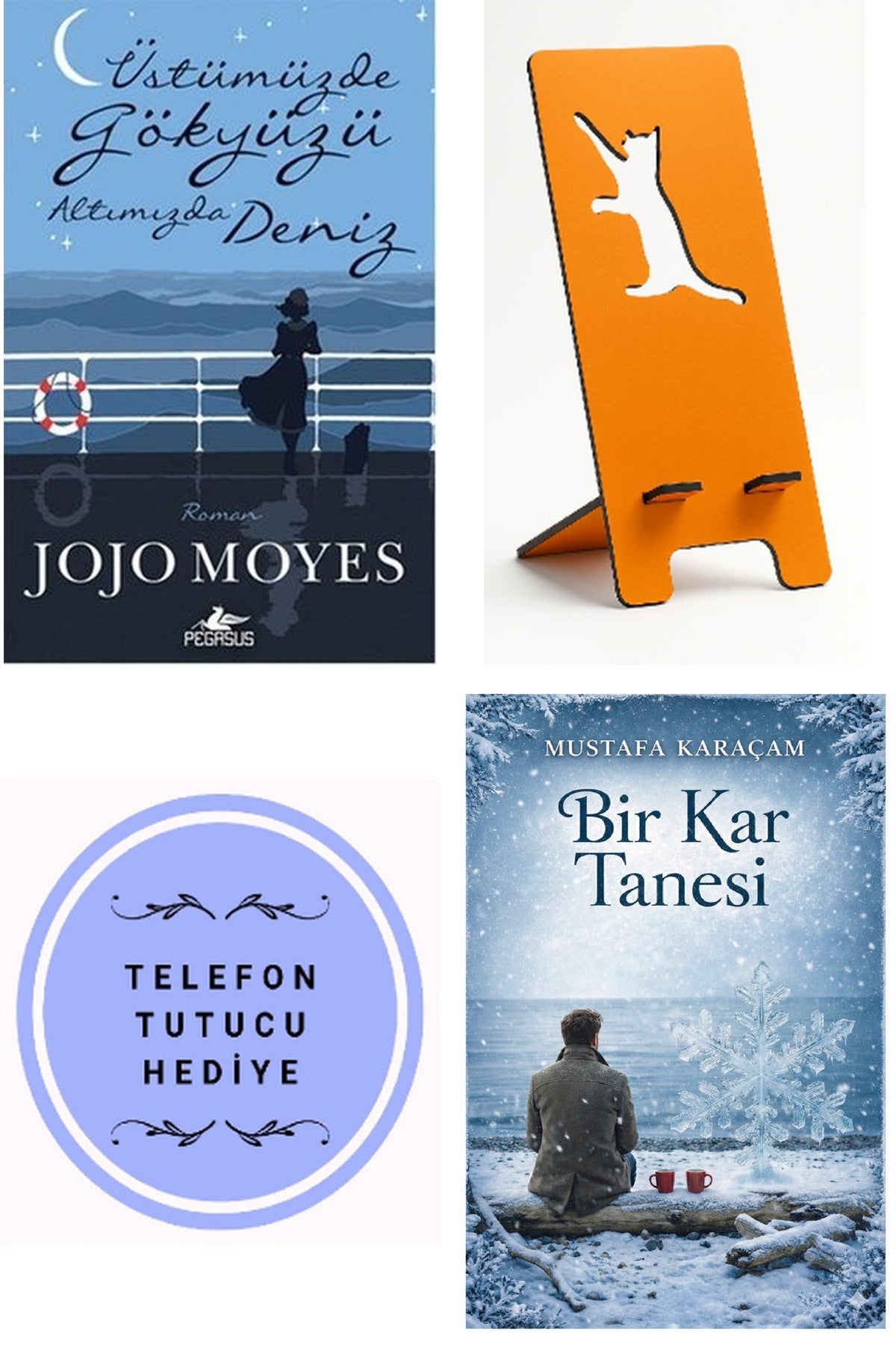 Üstümüzde Gökyüzü Altımızda Deniz - Jojo Moyes + Telefon Tutucu + Bir Kar Tanesi kitap kapağı
