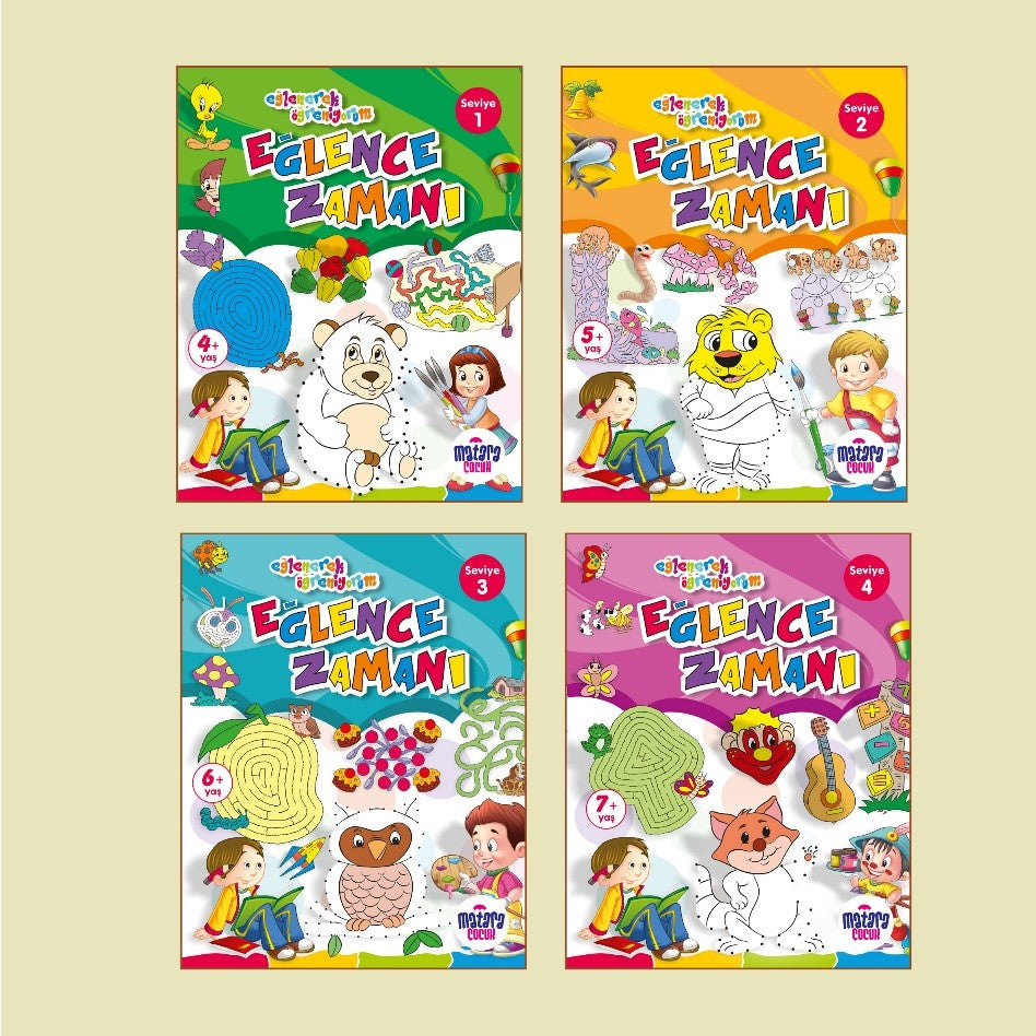 Eğlence Zamanı 1-2-3-4 (Eğlenerek Öğreniyorum) (Set-4 Kitap) - Kolektif kitap kapağı