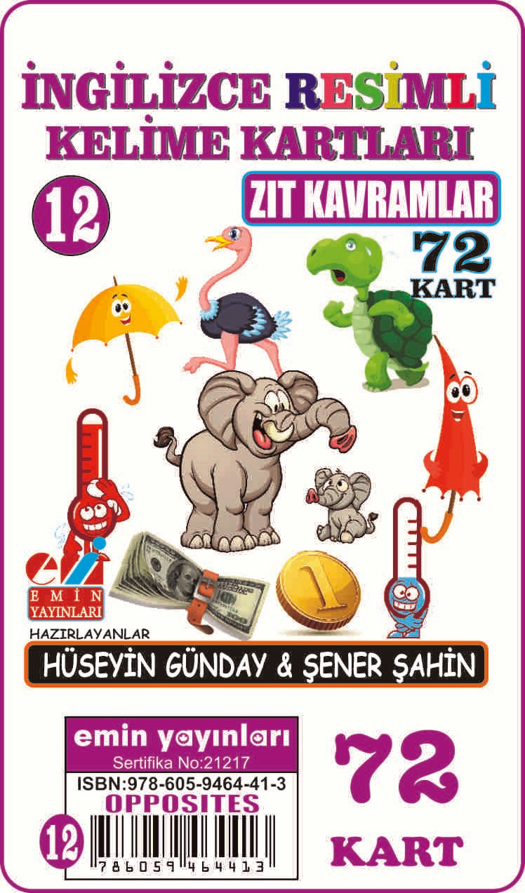 İngilizce Resimli Kelime Kartları 12 / Zıt Kavramlar - Prof. Dr. Hüseyin Günday kitap kapağı