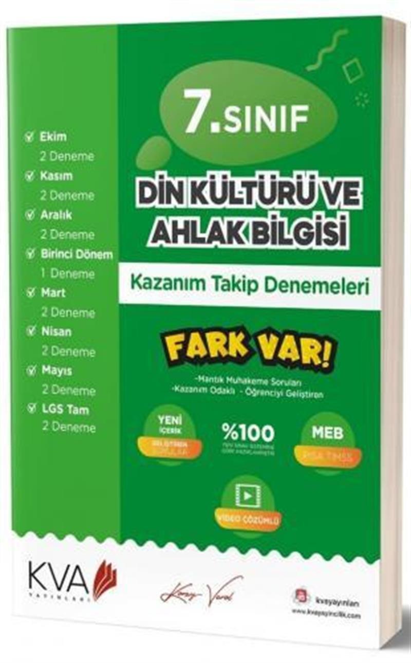 7. Sınıf Din Kültürü ve Ahlak Bilgisi Fark Var Kazanım Takip Denemeleri Koray Varol Akademi | KVA Yayınları - Resim 1