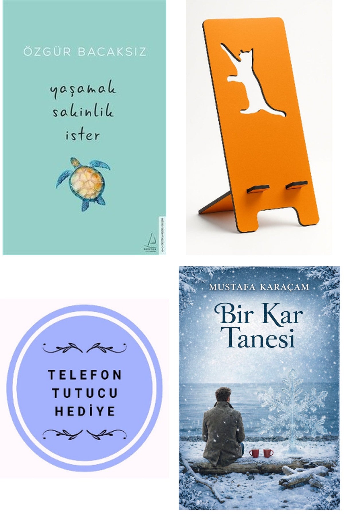 Yaşamak Sakinlik İster - Özgür Bacaksız + Telefon Tutucu + Bir Kar Tanesi kitap kapağı