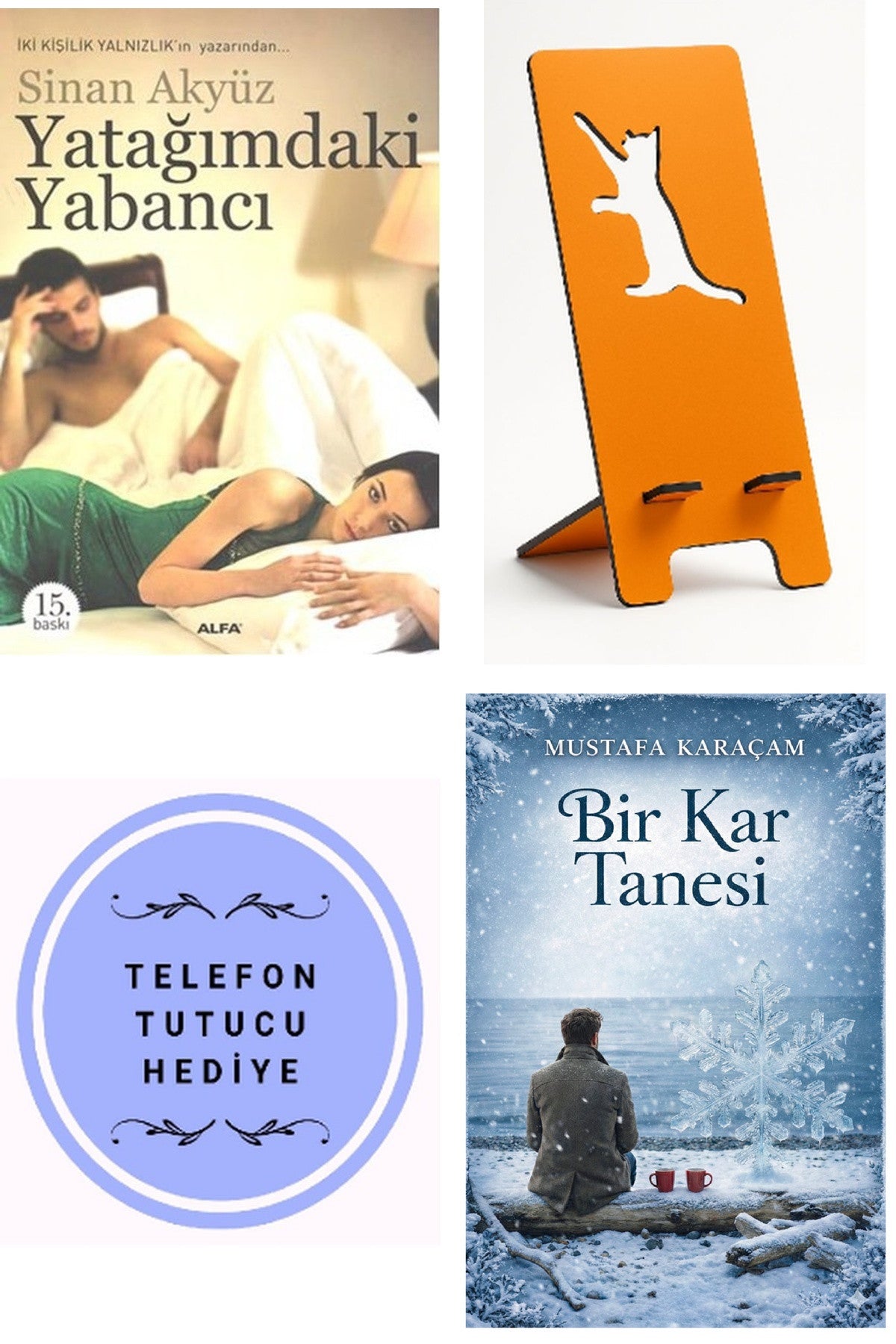 Yatağımdaki Yabancı - Sinan Akyüz + Telefon Tutucu + Bir Kar Tanesi kitap kapağı