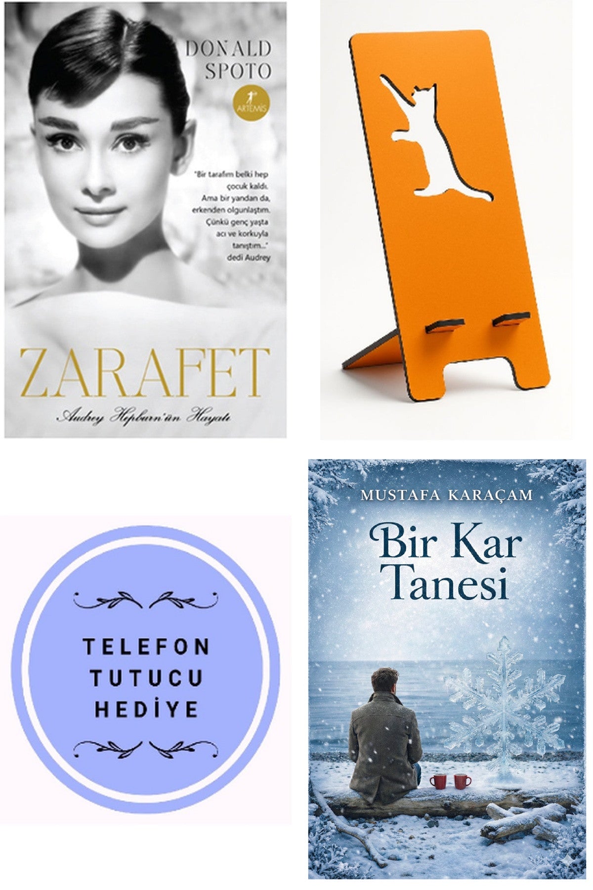 Zarafet - Audrey Hepburn'ün Hayatı + Telefon Tutucu + Bir Kar Tanesi kitap kapağı